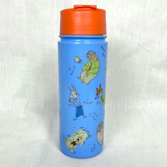Disney Parks Zootopia Water Bottle Sketch Graphics Nick Wilde Judy Hops Flash - Picture 1 of 4